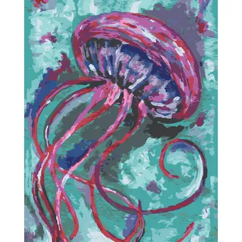 ZUTY Malování podle čísel - MEDÚZA NA ZELENÉM POZADÍ Rozměr: 40x50 cm, Rámování: bez rámu a bez vypnutí plátna