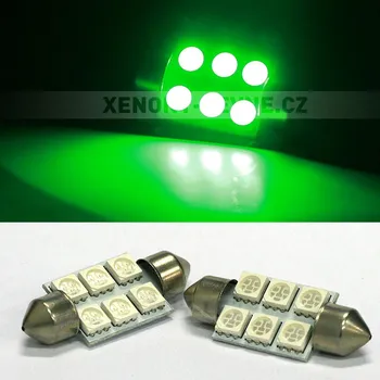 Autožárovka Sufitka zelená - Super Light, 6 SMD LED, 36mm (LED sufitka zelená - Super Light)