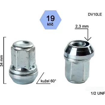 Matice Kolová matice 1/2 UNF, dosedací plocha kužel plovoucí, zavřená, klíč 19, pozink (Matice na kola)