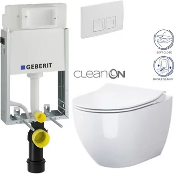 Klozet GEBERIT KOMBIFIXBasic vč. bílého tlačítka DELTA 50 + WC CERSANIT ZEN CLEANON + SEDÁTKO 110.100.00.1 50BI HA1