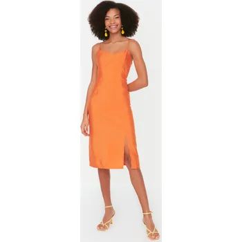 Dámské šaty Trendyol oranžové páskové tkané šaty Trendyol oranžová 1811340