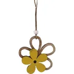 Dřevěný závěs, kytička, přírodní, žlutá, 95x95mm 13 gram