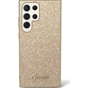 Pouzdro na mobilní telefon Guess Glitter Flakes Metal Logo pro Samsung Galaxy S23 Ultra zlaté
