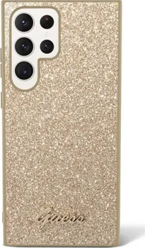 Pouzdro na mobilní telefon Guess Glitter Flakes Metal Logo pro Samsung Galaxy S23 Ultra zlaté