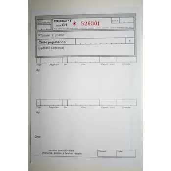 Recept číslovaný, nelepený, 100 ks v balení