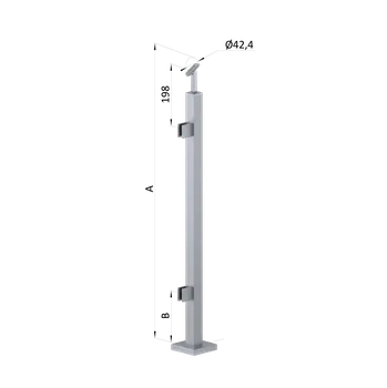 Zábradlí KOVIAN, s.r.o. Nerezový sloup, vrchní kotvení, výplň: sklo, levý, vrch nastavitelný, (40x40 mm), broušená nerez K320 / AISI304