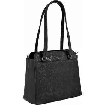 Kabelka Wood bag Dámská kožená kabelka Woodbag - černá s květinami