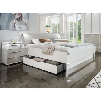 Postel Moderní postel s úložným prostorem SHANGHAI 2 bílá/šedá plocha spaní 180x200 cm