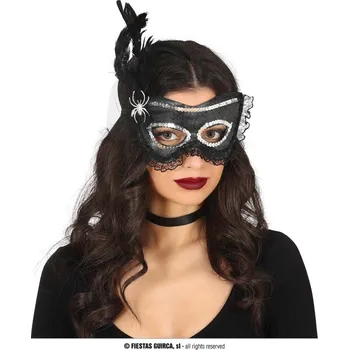 Karnevalová maska Fiestas Guirca Černo-stříbrná maska s peřím