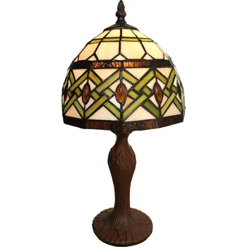 Lampička Clayre&Eef Stolní lampa 6027 skleněné stínidlo styl Tiffany tmavě hnědá, přírodní, zelená 1 x 25 W - Doprava zdarma