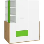 Skříň LEPON 155, dub artisan/bílá/zelená, 5 let záruka +možnost VÝNOSU + vyzvednutí ZDARMA