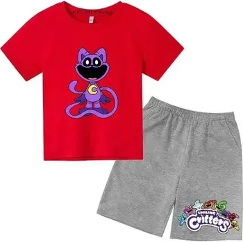 Dětský letní set triko + kraťasy s potiskem Smiling Critters Barva: červené tričko, šedé kraťasy, Velikost: 160