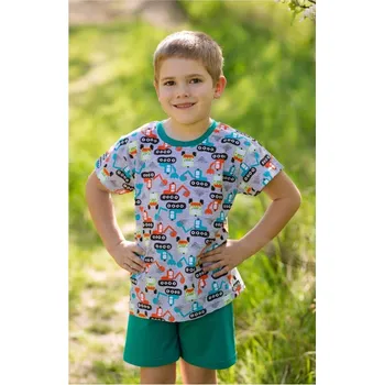 Bettymode Dětské pyžamo AUTA A STROJE PETROLEJOVÁ krátký rukáv, 98