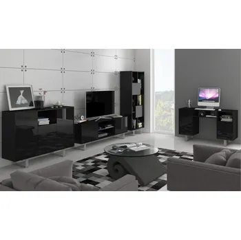 Obývací stěna Obývací pokoj BOKARO 2, černá/černý lesk, 5 let záruka + vyzvednutí ZDARMA