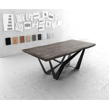 Jídelní stůl DELIFE Jídelní stůl Edge 200x100 XL akácie platinová Spider plochá ocel černá Live-Edge