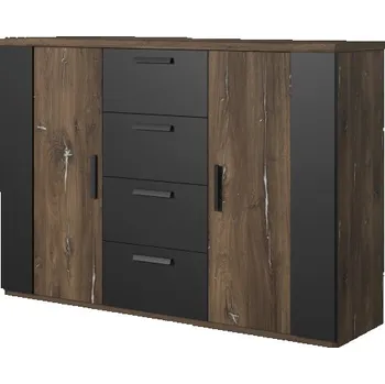 Komoda THANE kombinovaná komoda 2D4S, dub flagstaff se stříbrnou nitkou/černý supermat + vyzvednutí ZDARMA