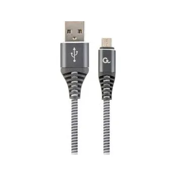 Počítačové příslušenství GEMBIRD CC-USB2B-AMmBM-1M-WB2 Premium cotton braided Micro-USB charging and data cable 1m grey/white