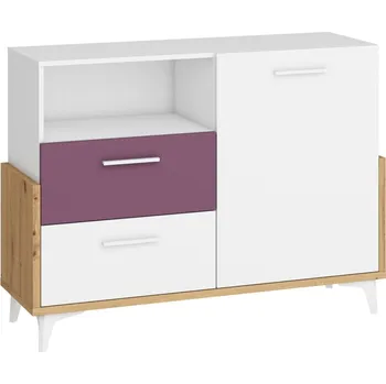 Komoda Komoda LEPON 125W, dub artisan/bílá/fialová, 5 let záruka + vyzvednutí ZDARMA
