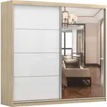 Šatní skříň POLICARPO 35 šířky 233 cm se zrcadlem, dub sonoma/bílý pololesk +možnost VÝNOSU + vyzvednutí ZDARMA