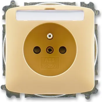 Stavebniny 6619A-A06352 D Zásuvka jednonásobná s ochranným kolíkem, s clonkami, s popisovým polem, béžová, ABB, Tango