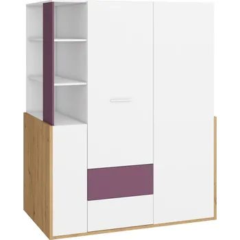 Šatní skříň Skříň LEPON 155, dub artisan/bílá/fialová, 5 let záruka +možnost VÝNOSU + vyzvednutí ZDARMA