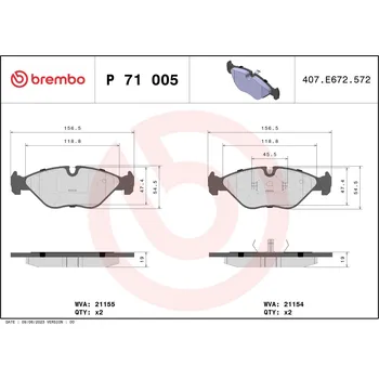 Brzdová destička Sada brzdových destiček, kotoučová brzda BREMBO P 71 005