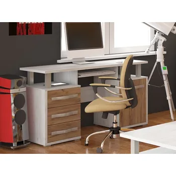 Psací stůl PC stůl LEHUA 1D3S, craft bílý/craft zlatý, 5 let záruka + vyzvednutí ZDARMA