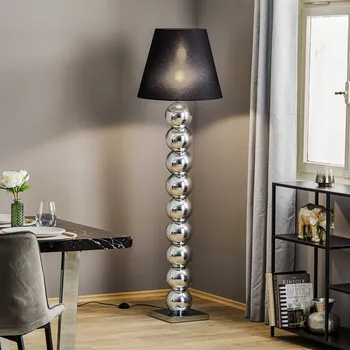 Lampička Argon Textilní stojací lampa Fulda, stínidlo na lampu černé, podstavec chrom - Ø koule 15 cm; výška stínidla na lampu 40 cm; podstavec - délka 26 cm, šířka 26 cm, výška 6 cm černá, chrom, čirá 1 x 15 W LED - Doprava zdarma