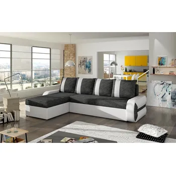 Sedací souprava Rohová sedačka MENKET 2, černá látka/bílá ekokůže + 4x OVĚŘENO zákazníky + vyzvednutí ZDARMA