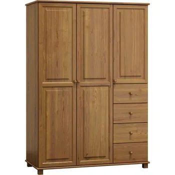 Šatní skříň Skříň 3D BHAGIRA 4, šíře 120 cm, masiv borovice, moření: dub + vyzvednutí ZDARMA
