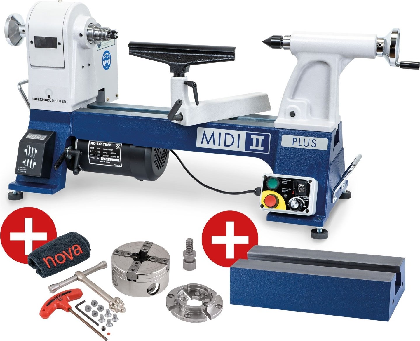 DRECHSELMEISTER SET - soustruh MIDI 2 PLUS + sklíčidlo + prodloužení Soustruh + sklíčidlo NOVA G3 + prodloužení lože 280 mm