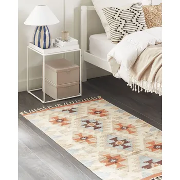Koberec Vícebarevný bavlněný kelimový koberec 80 x 150 cm obdélníkový oboustranný s geometrickým vzorem tradiční design Beliani