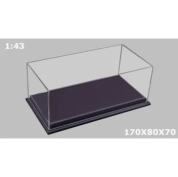 Dárková krabička Vitrínková krabička na modely 1:43 - Čirý Kryt a vysoká Podlážka z fialové kůže Ručně Vyráběná Akrylová Vitrína + Podlážka z kůží - Box na modely 1/43 - 170x80x70