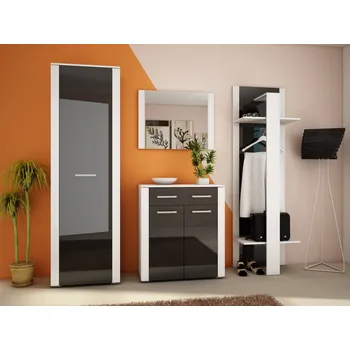 Předsíňová stěna Předsíň ARDENO, bílá/černý lesk, 5 let záruka + vyzvednutí ZDARMA