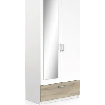 Šatní skříň Kombinovaná skříň GABOR 2 se zrcadlem 2D1S, bílá mat/dub kronberg + vyzvednutí ZDARMA