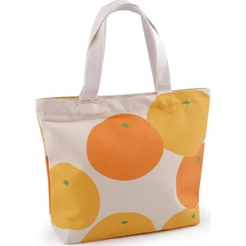 Kabelka Textilní taška imitace lnu se zipem 31x24,5 cm, barva 1 režná světlá pomeranč