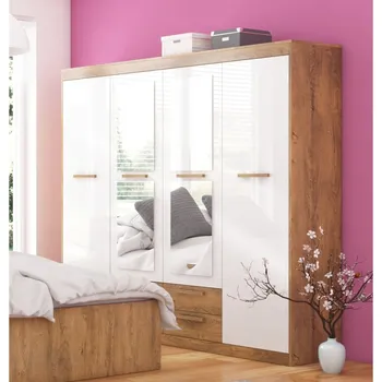 Šatní skříň Skříň GATTON 4D4S, dub burgundský/bílý lesk, 5 let záruka + vyzvednutí ZDARMA