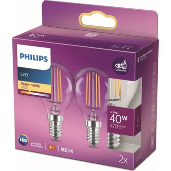 Lampička Philips LED žárovka E14 4,3W P45 Filament 2700K 2k