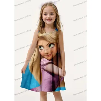 Dívčí šaty Disney Dívčí letní šaty Rapunzel - Locika s 3D potiskem Varianta: ZYJ-SMT-T-WXQ-138, Velikost: 130