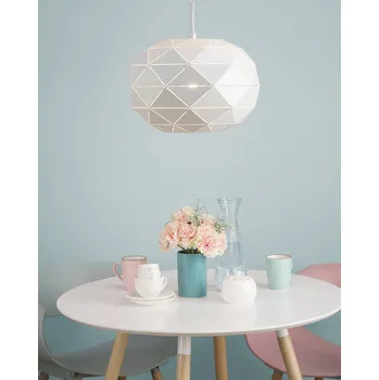 Závěsná lampa z bílého kovu se sférickým stínidlem, geometrickým designem, perforovaným vzorem, shabby chic vintage styl Beliani