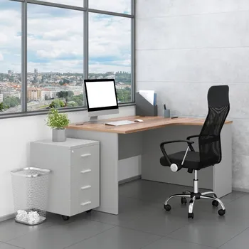 Obývací stěna Sestava kancelářského nábytku SimpleOffice 2, 140 cm, pravá, šedá / ořech vlašský