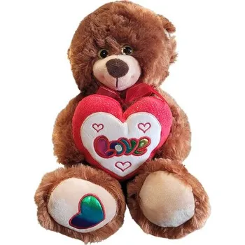 plyšák PLYŠÁKOV - Medvěd se srdcem a mašlí hnědý 30 cm