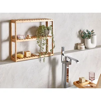 Koupelnový nábytek Koupelnová nástěnná police bambusová světle hnědé dřevo 3 police minimalistický styl koupelna Beliani
