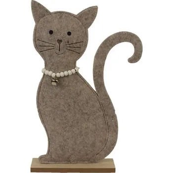 Dekorační kočka šedobéžová, flís 29 cm (Dekorace s kočkou)