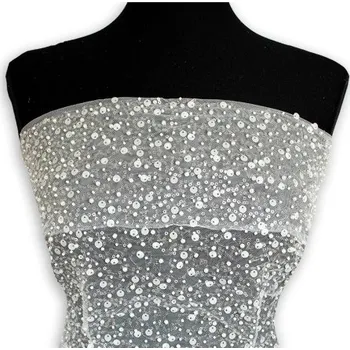 Krajka na tylu s flitry a korálky SMETANOVÁ - Bílá, 130 cm