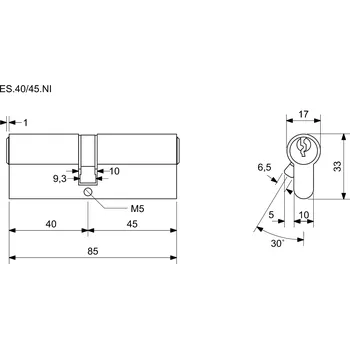 Vložka do dveří Richter bezpečnostní oboustranná cylindrická vložka Cylindrické vložky: ES.40/45.NI