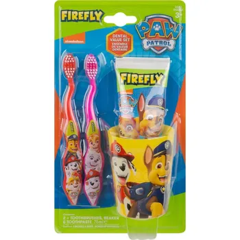 Zubní kartáček Dětský zubní kartáček Firefly Paw Patrol 2 ks + zubní pasta + kelímek