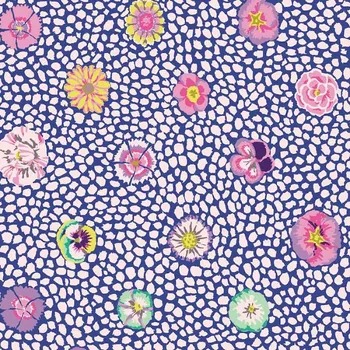 Free Spirit Kaffe Fassett Guinea flower Blue květovaná vícebarevná bavlněná látka patchwork