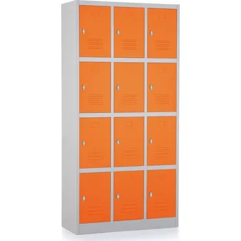 Šatní skříň Kovová šatní skříňka - 12 boxů, 90 x 40 x 185 cm, otočný zámek, oranžová - ral 2004