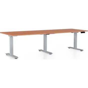 Psací stůl Výškově nastavitelný stůl OfficeTech Long, 240 x 80 cm, šedá podnož, třešeň